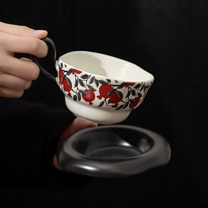 【源头工厂】中古风咖啡杯陶瓷杯子花卉创意复古风杯碟挂耳杯家用下