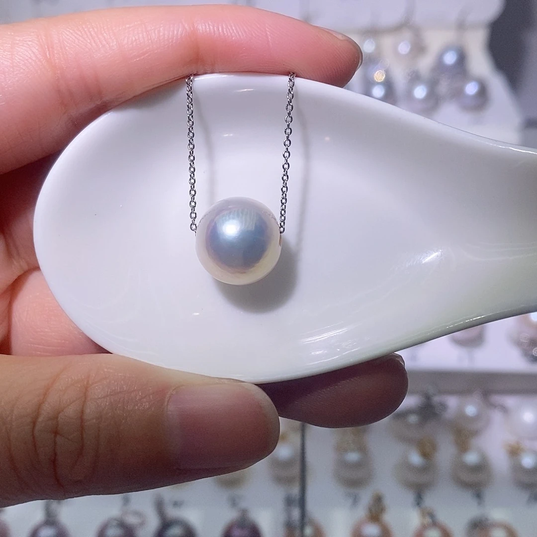 淡水珍珠吊坠(赠链)银S925镶嵌尺寸12/13毫米路路通