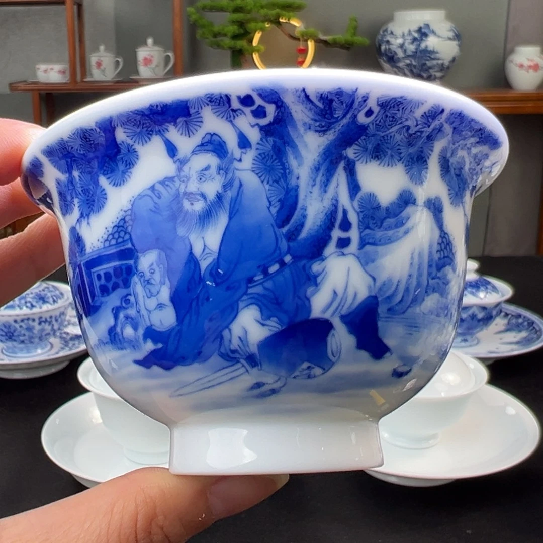 柴窑青花人物钟馗压手杯