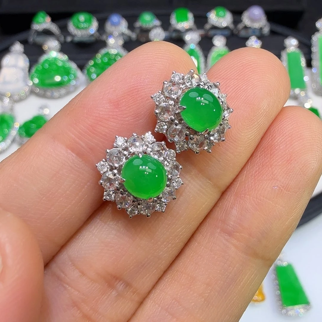 翡翠18K金镶嵌耳饰收到货48小时鉴赏期