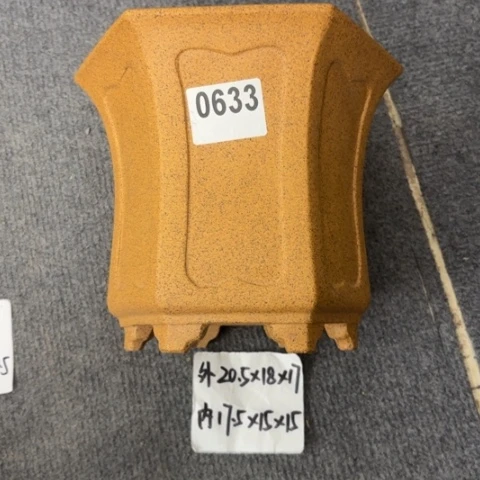 紫砂花盆柴烧内奎束腰六方0633