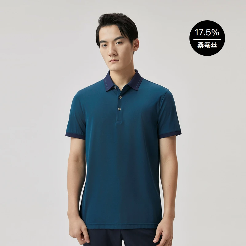 劲霸男装夏季商务高档桑蚕丝短袖T恤|BTKT2367