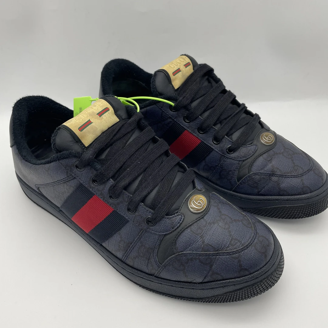 95新 GUCCI/古驰 /42.5欧码 二手男士 做旧深蓝色双G老花脏脏鞋