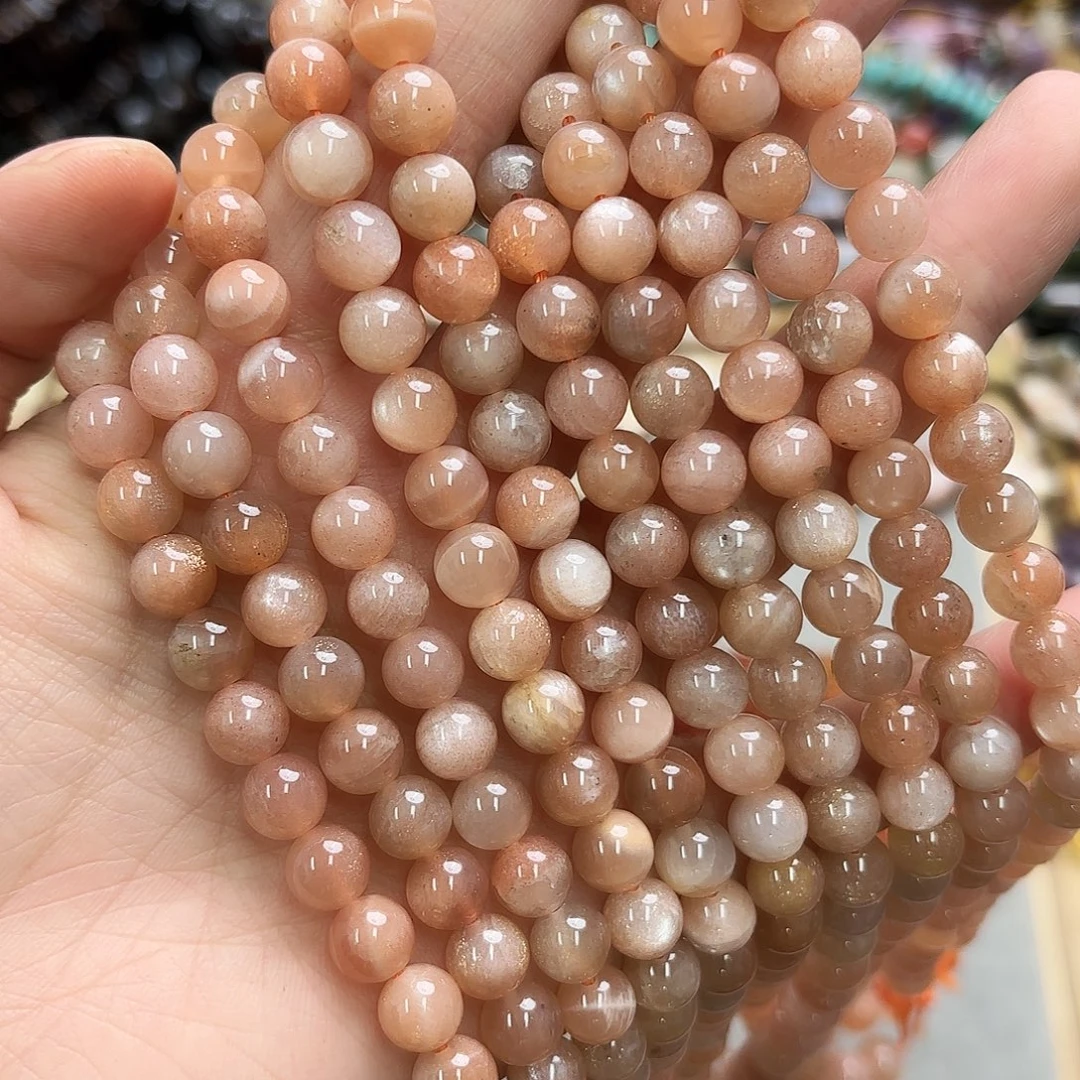 玛瑙/玉髓未镶嵌珠宝半成品卡8太阳石圆珠一条