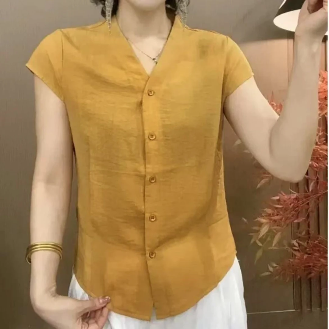 2025夏季新款女士上衣V领短袖纯色修身显瘦时尚洋气百搭小衫T恤