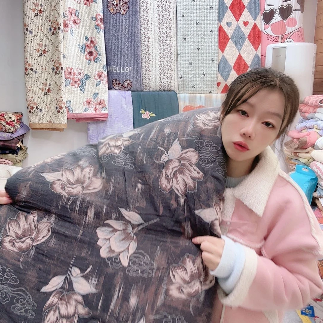 棉加厚驼绒被祥云蓝花咖200/230