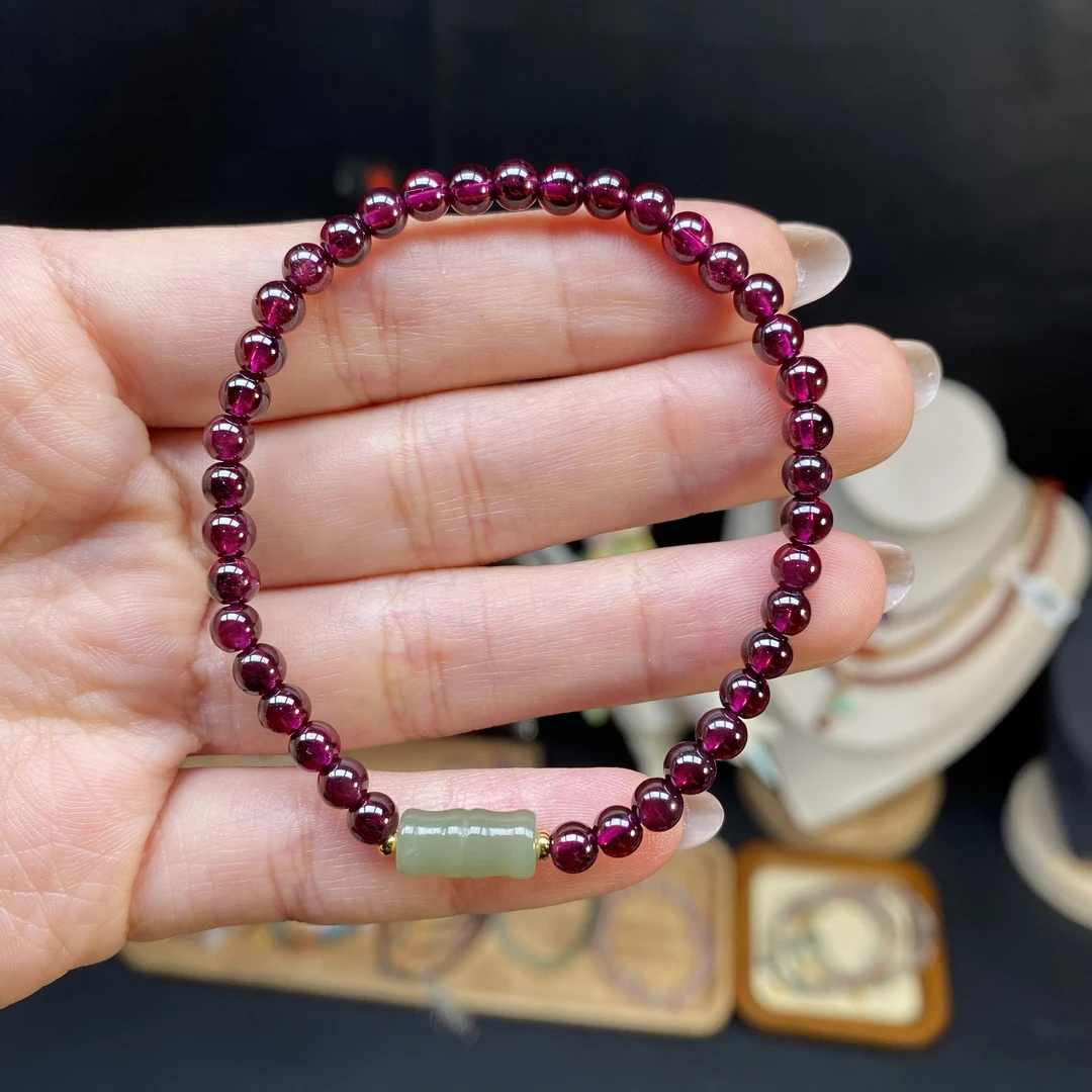 【石榴石4.5m手串】A657搭配和田玉竹节路路通时尚珠珠女士精美