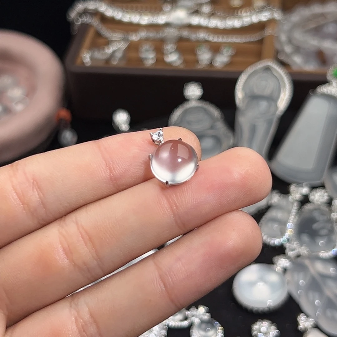 石英质玉银S925镀金镶嵌吊坠(赠链)12mm毕业款人鱼泪蛋面