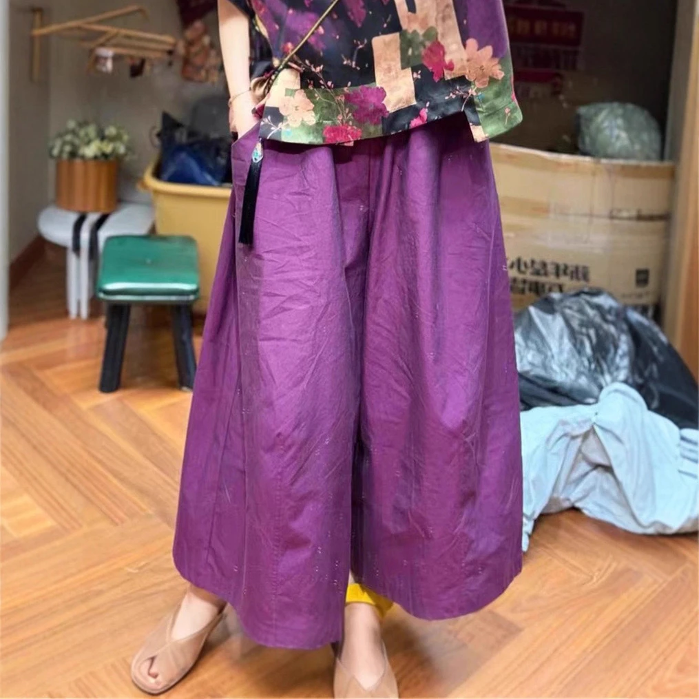 匹马棉哪吒裤深圳南油高端女装纯色宽松超大裤腿九分裤休闲阔腿裤