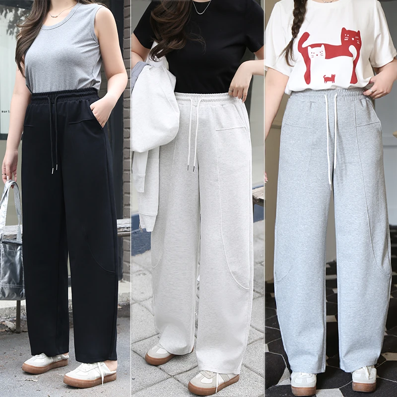 纯色大码微胖设计感显瘦显高带口袋弯刀裤 5699