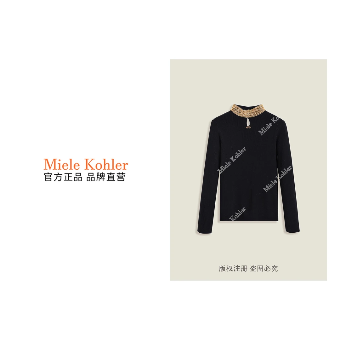 冬季新款重工钉珠领口设计镂空长袖毛衣 MKKQ31044【澳门小源同款】