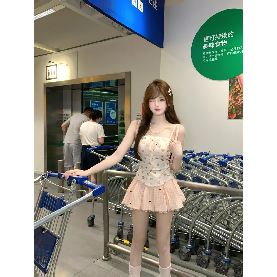 瑞茜·威瑟斯 小狗星球 夏季纯欲可爱设计吊带上衣短裙R9213-1D