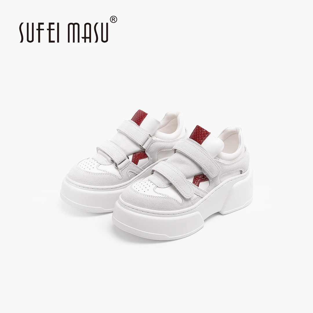 苏菲玛素厚底小白鞋休闲鞋百搭魔术贴增高休闲运动板鞋SF62C-98