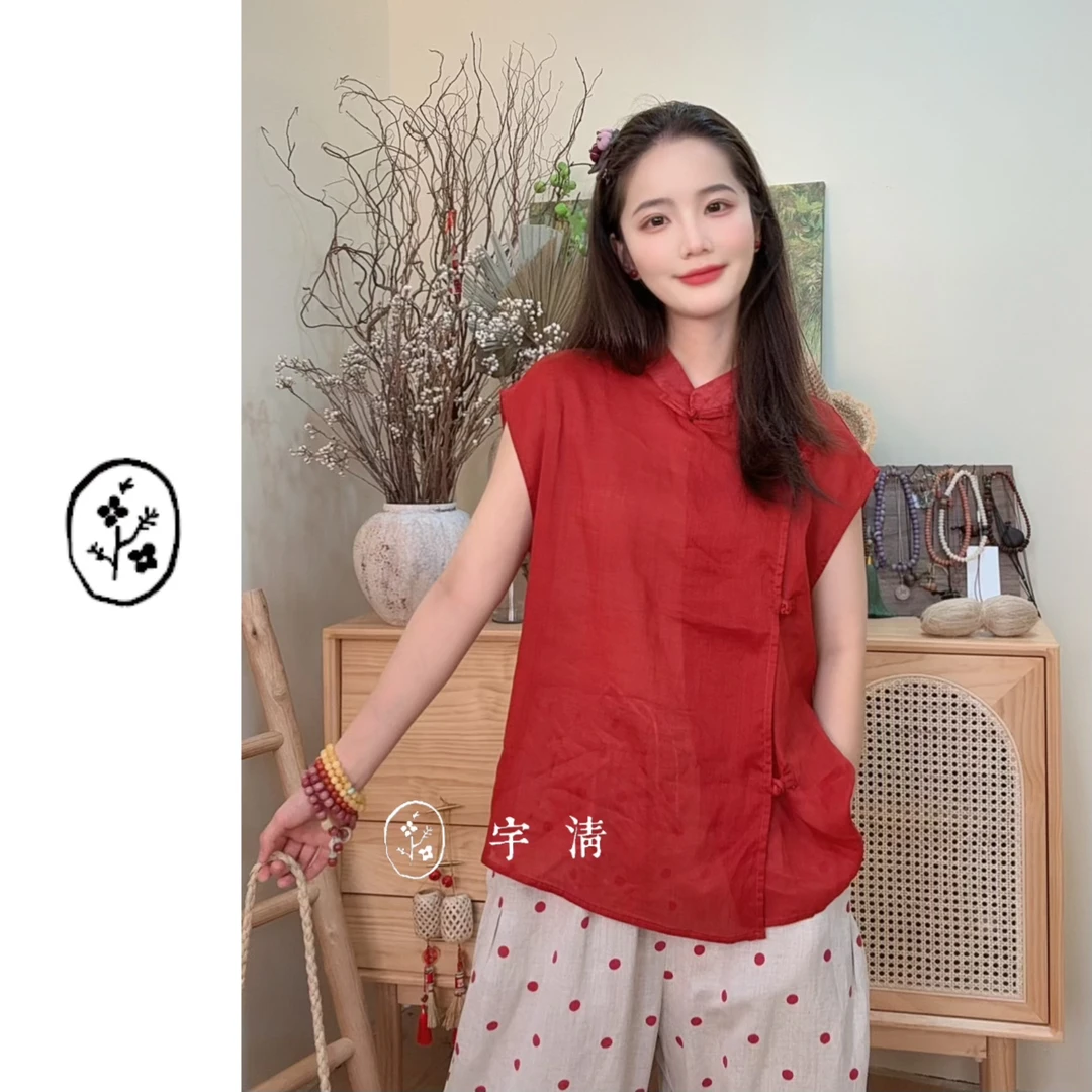 [忆江南] 新中式纯色夏季新品薄款苎麻小衫