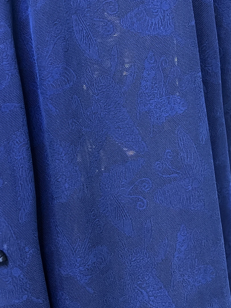 深蓝色百蝶纷飞绞经罗旗袍