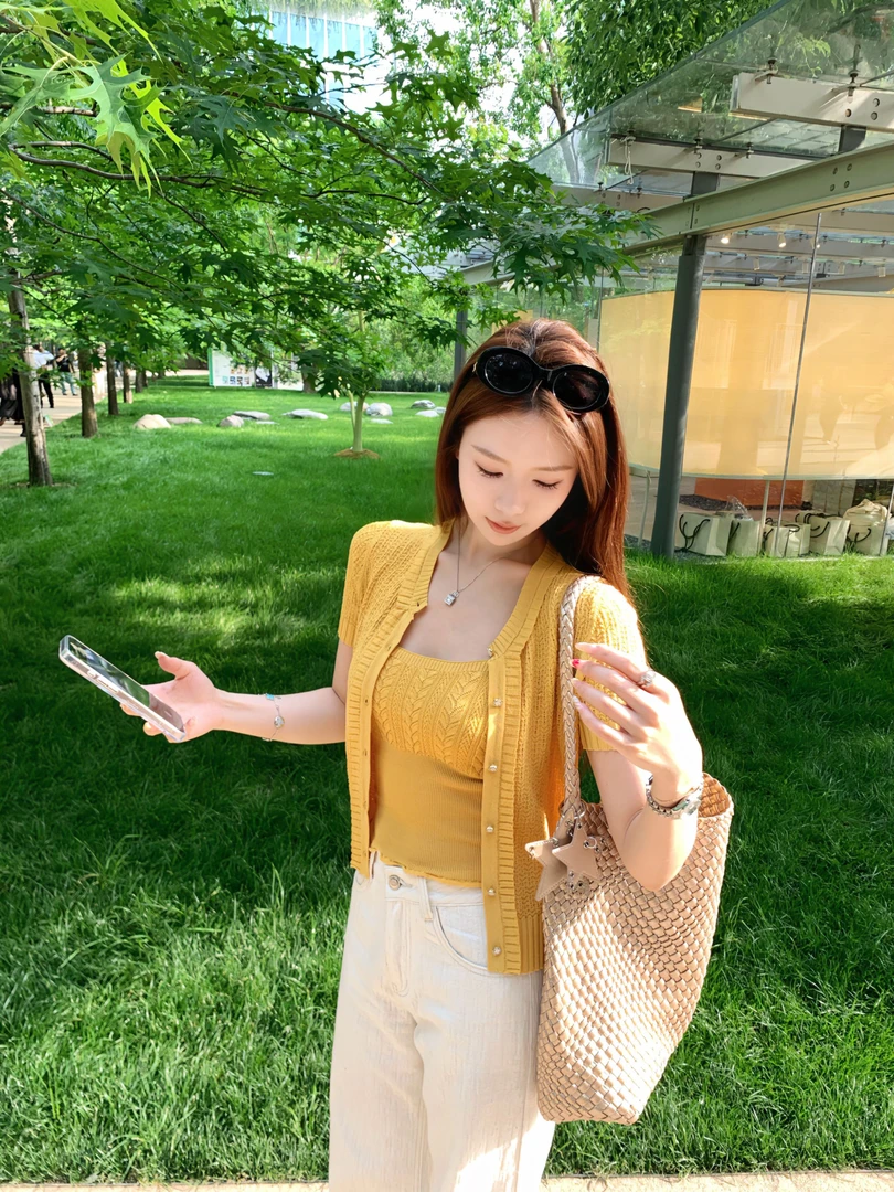 Yue【夏日二重奏】夏季新款短袖针织时尚百搭显瘦薄款套装YY5HZT03
