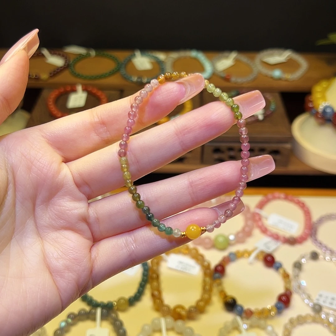 银S925镀金镶嵌水晶手串碧玺1342