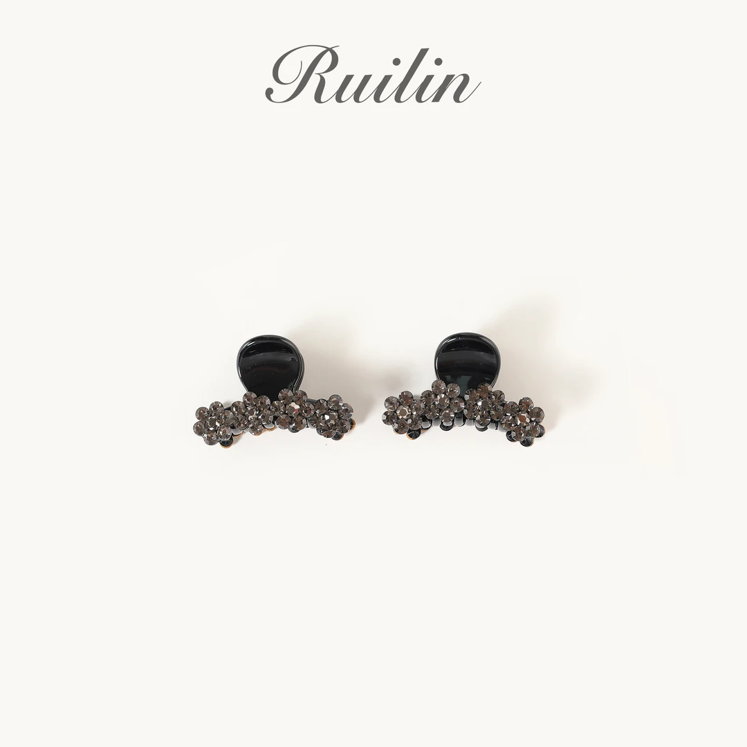 RUILIN【小花闪闪点点】满钻梅花刘海发夹对夹