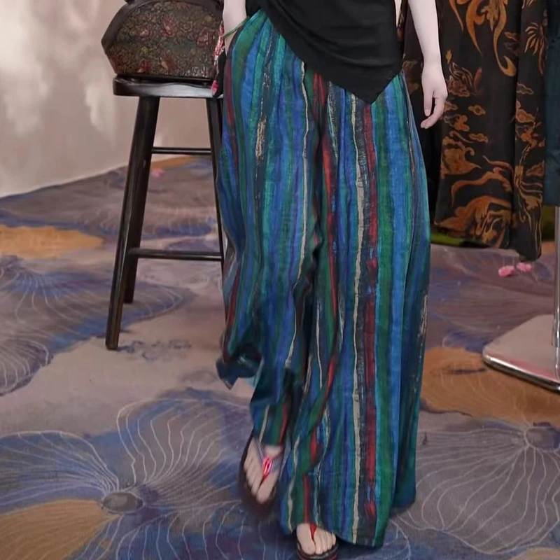 【彩条裤】百搭时尚潮流休闲气质显瘦轻奢女款休闲阔腿裤1065