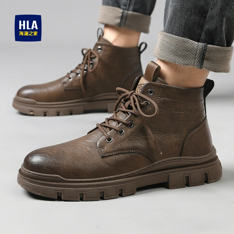 HLA/海澜之家男鞋2025秋季时尚百搭复古潮流马丁靴英伦风工装靴子