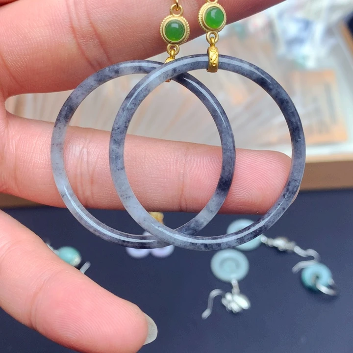 银S925镶嵌翡翠耳饰