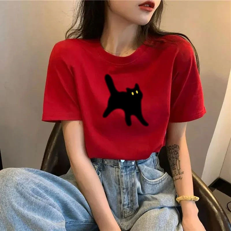 蛇年本命年百搭红色短袖女T恤2025新款纯棉圆领宽松新年上衣ins潮