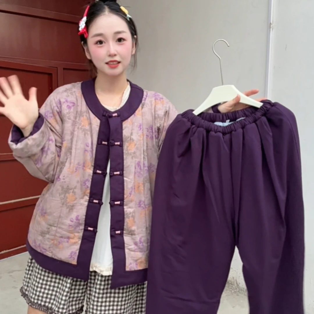 缎面紫色国风家居服200克家居服（新疆棉）