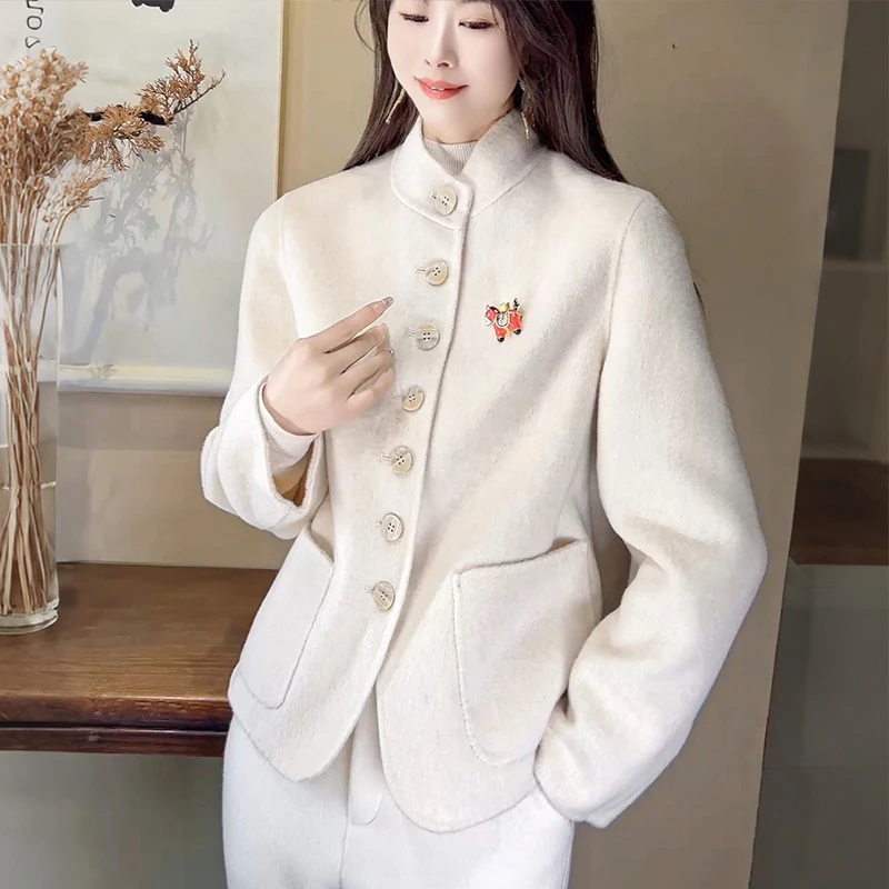 纯手工缝制！高端双面羊毛大衣女小个子修身显瘦零羊绒毛呢外套