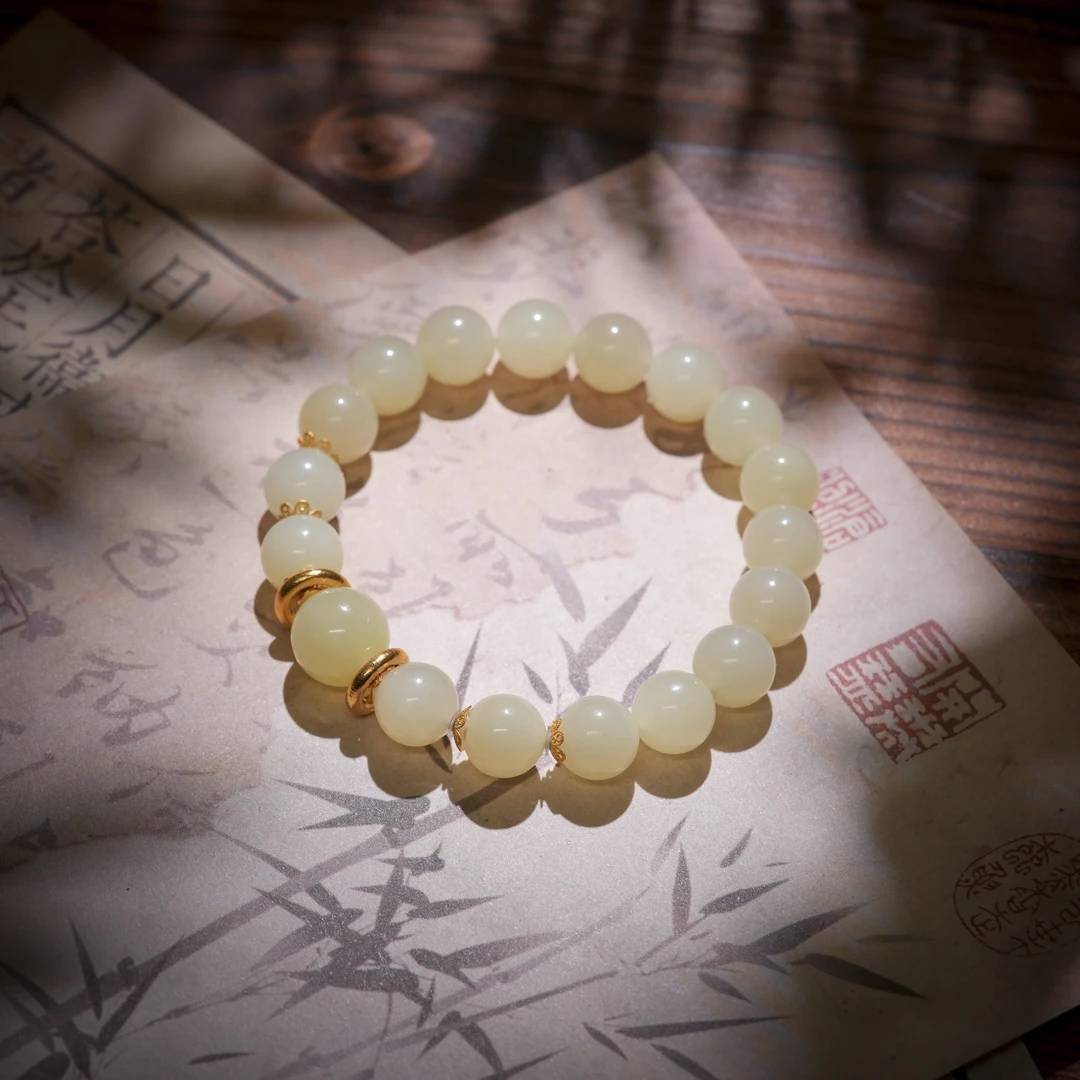 秋溪·典藏级和田玉黄玉18K金手串AS1290珠径约9-10mm