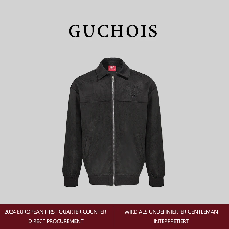 GUCHOIS【赏金猎人】联名款拼接拉链刺绣羊胶绒夹克外套潮 GU234