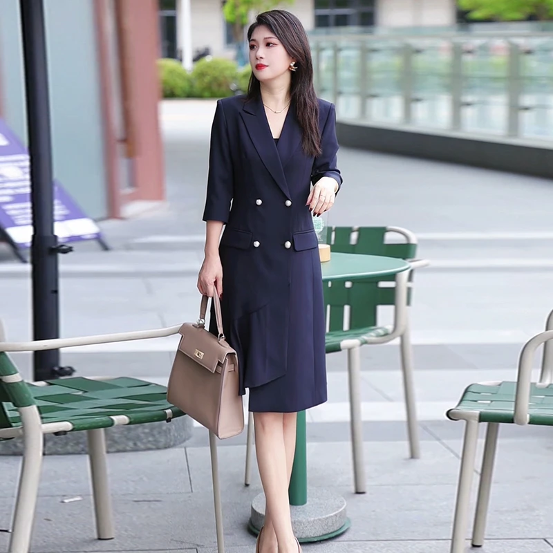 职业装连衣裙女气质售楼部工装套装裙高端美容院前台七分袖工作服