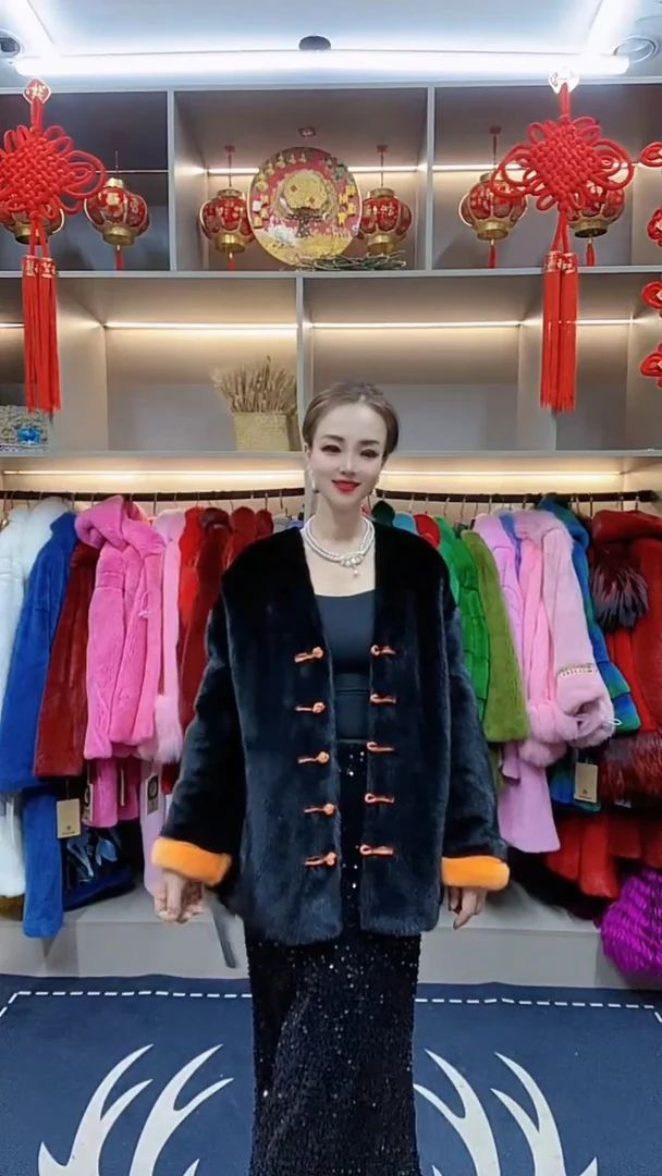新款进口国风盘扣貂皮大衣女整貂年轻款水貂毛皮草裘皮外套气质