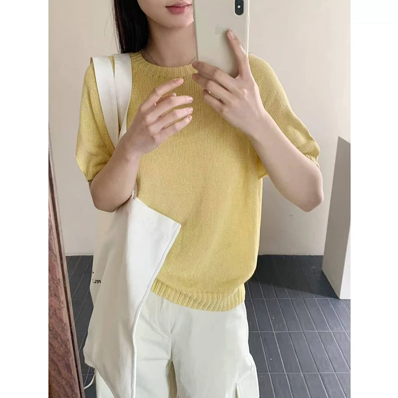 【小鸡黄插肩短袖】巨好看！欧若风春夏季女新款短袖针织衫FFX2073