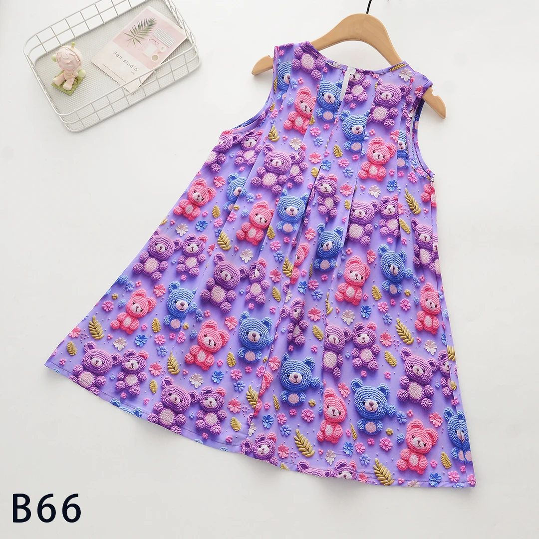 山东人造棉（棉绸）小熊儿童女童连衣裙B66