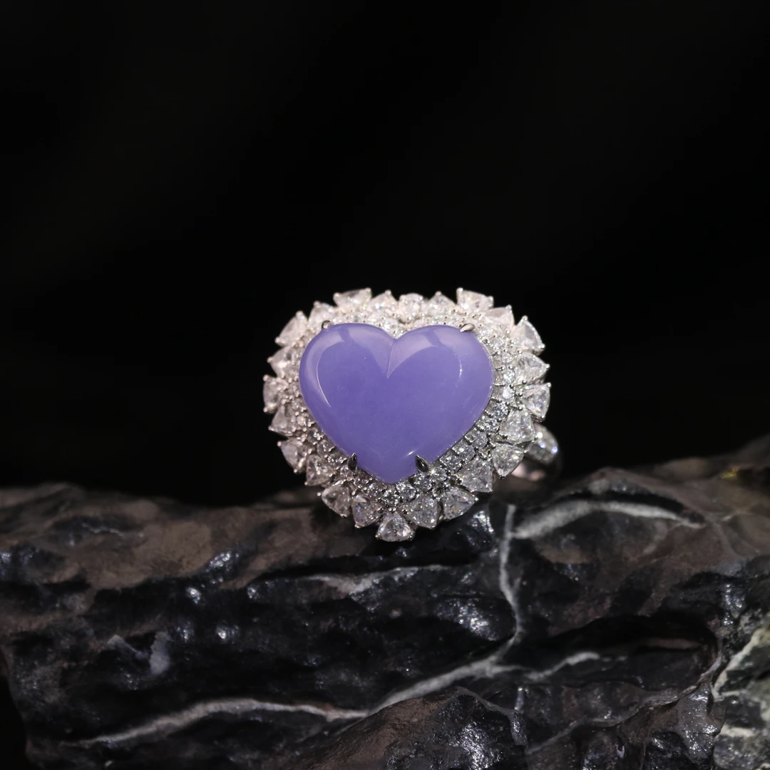 22天然缅甸翡翠A货18k紫爱心戒指/700044/上海嘉禾拍卖