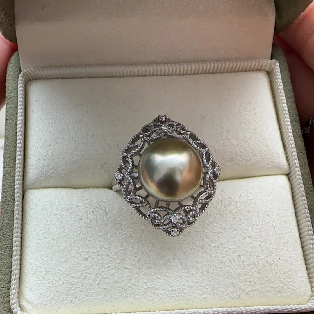 海水珍珠戒圈银S925镶嵌