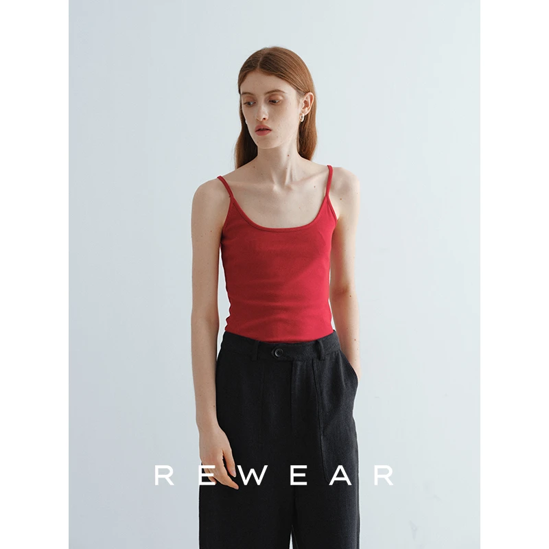REWEAR/夏季刚需 新疆精梳棉基础款一字圆领针织吊带背心女15053
