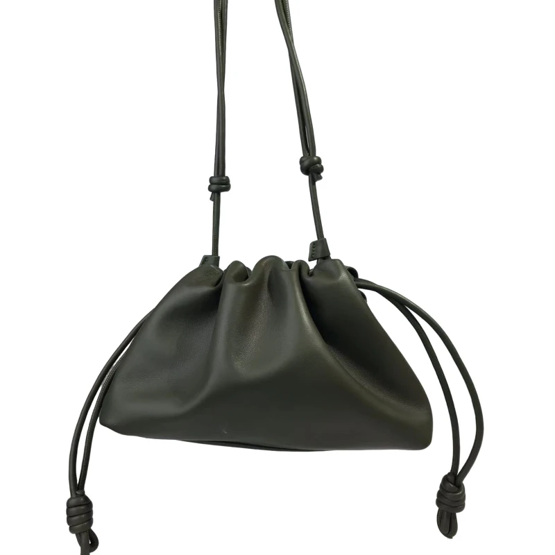 褶皱绳结纳帕羊皮单肩手提斜挎云朵包中号BK-6002-深邃绿30*10*19