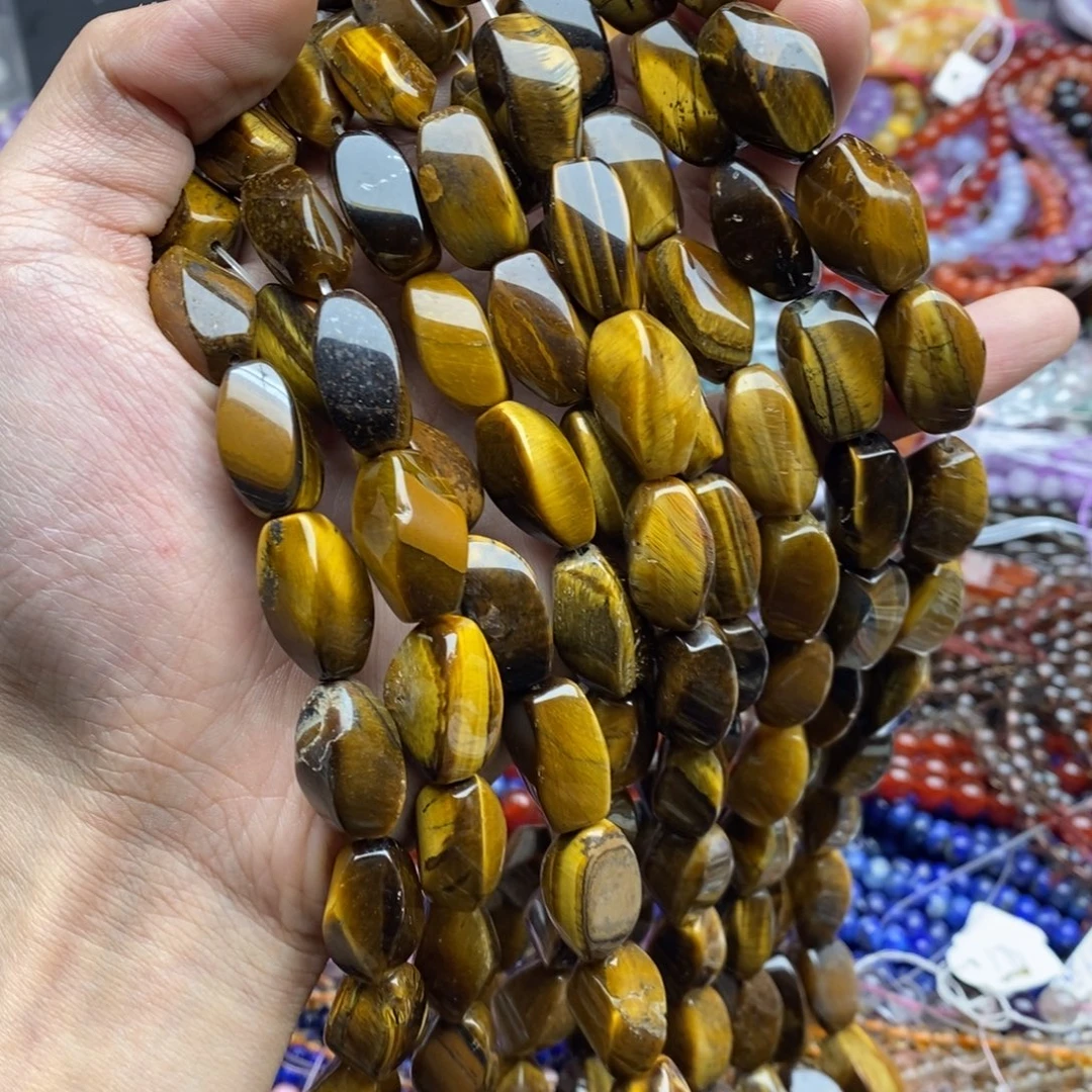 玛瑙/玉髓未镶嵌珠宝半成品一条天然10×20黄虎石纽纽桶珠