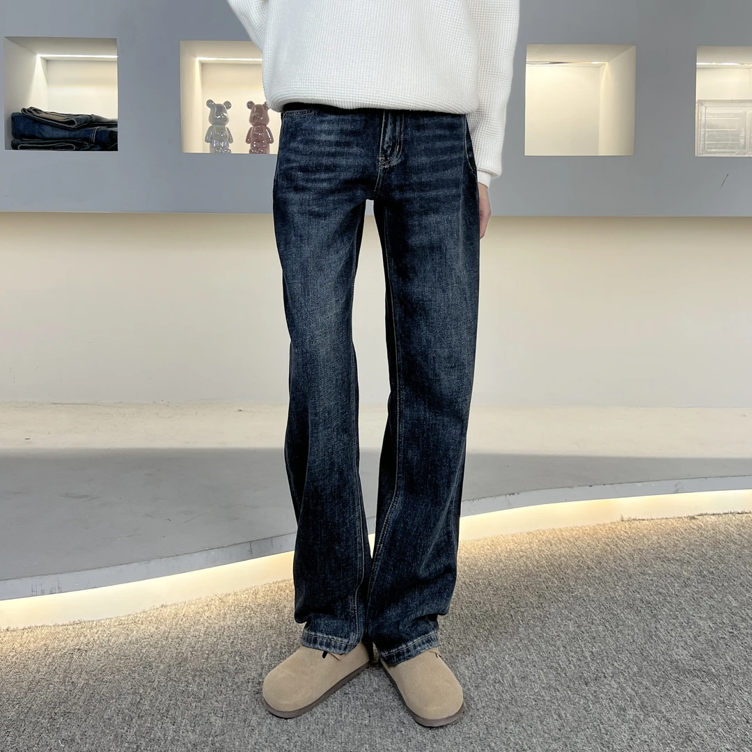 【逸潮】高级感蓝灰色牛仔裤男款女款美式宽松直筒休闲百搭8233裤子