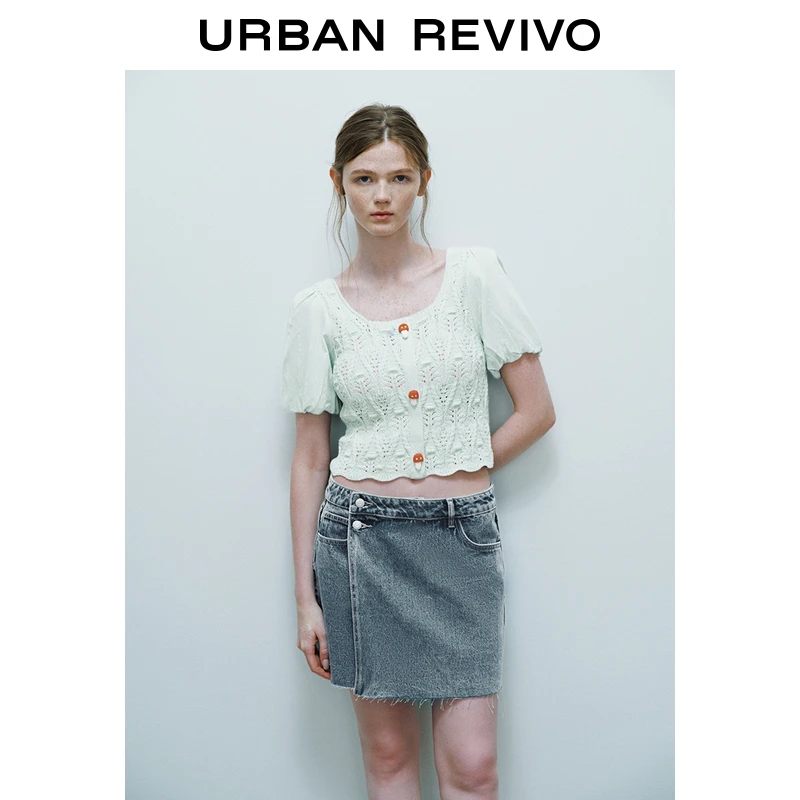 UR2025秋季新款女装时尚氛围感肌理镂空短袖针织衫UYY950044