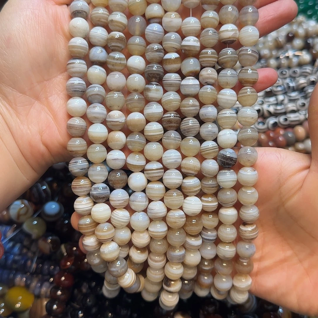 玛瑙/玉髓合金珠宝半成品蚕丝千层玛瑙一条10mm