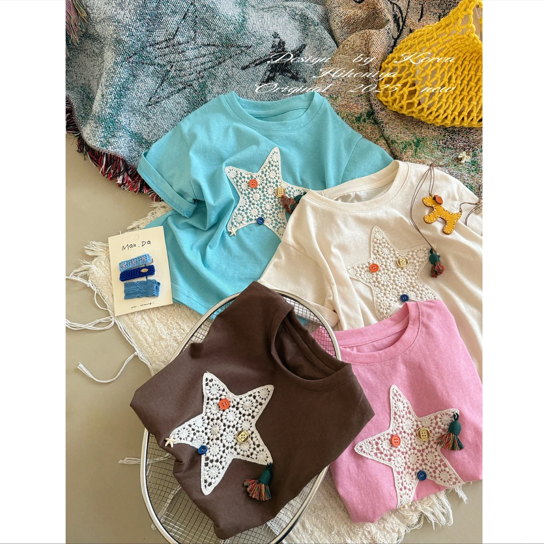 Q【镂空星星】二Hihoniya~2025夏季亲子立体五角星贴布吸汗透气短袖