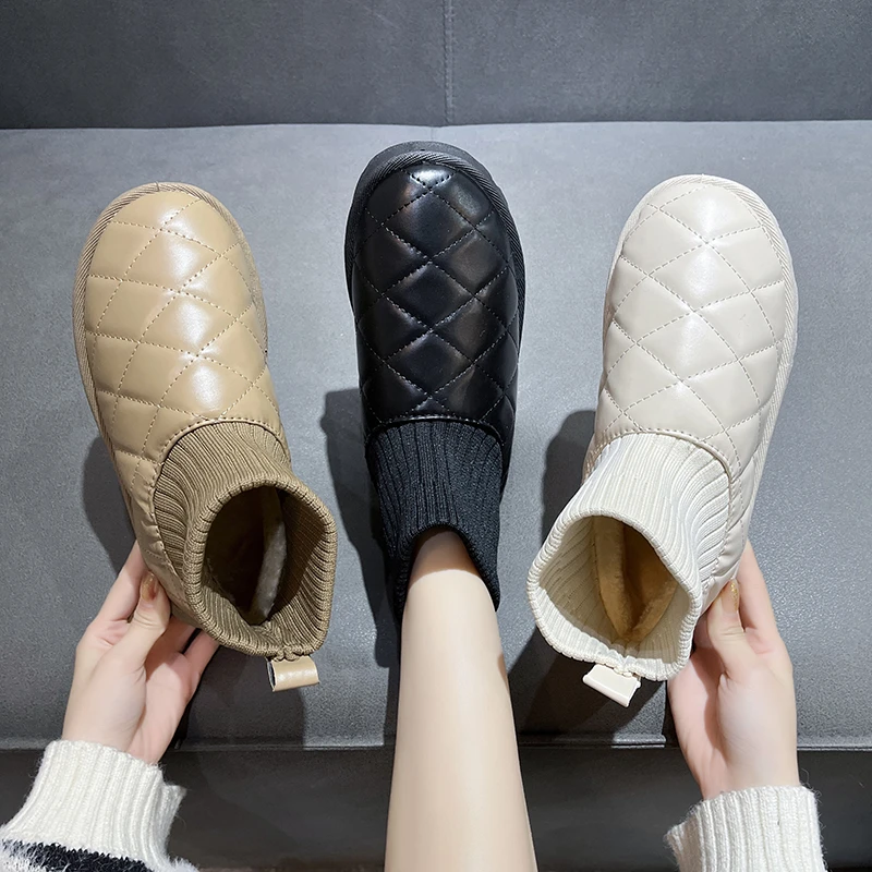 新款时尚平底雪地靴女加绒保暖冬季百搭女鞋棉鞋女软底短筒外穿