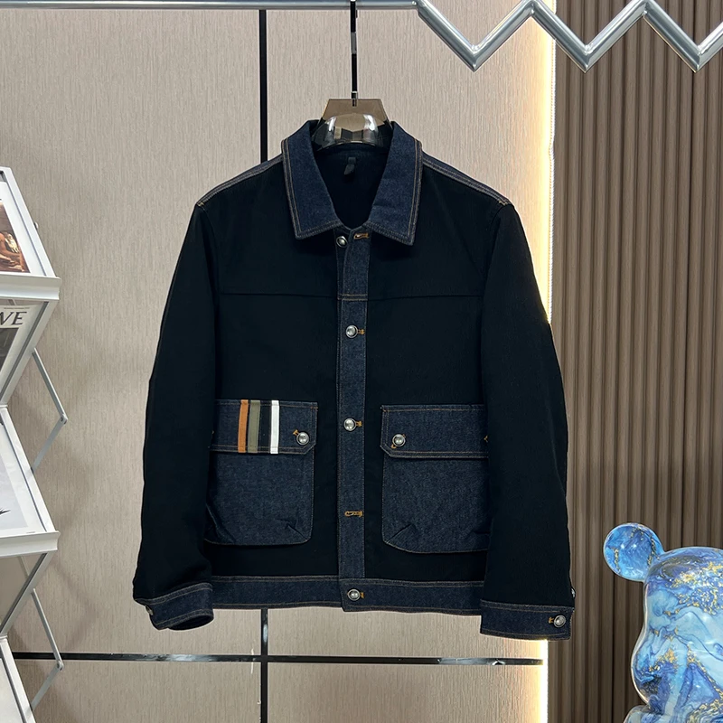11牛仔外套男秋季新款韩版潮流翻领拼接休闲时尚夹克男潮牌上衣服
