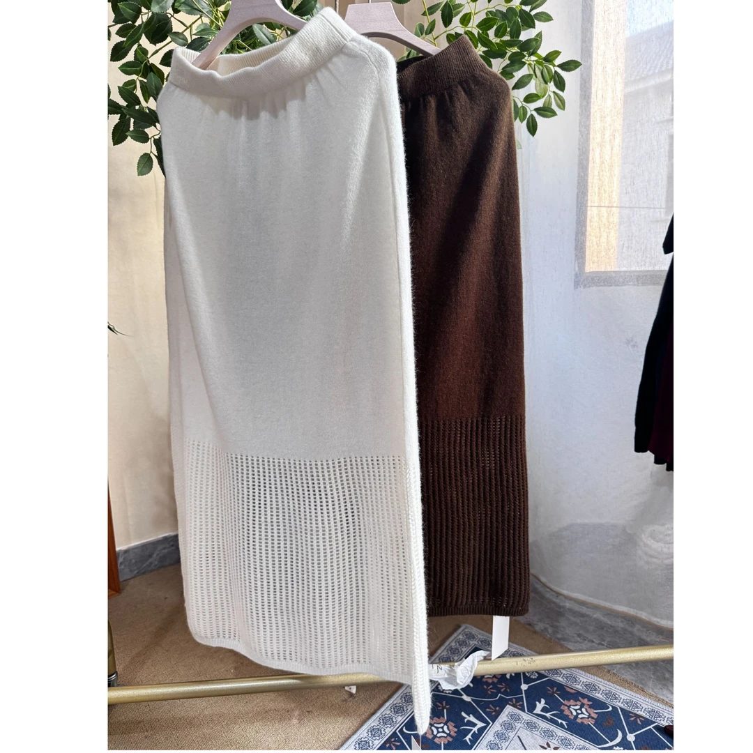 405直筒裙秋冬半身裙显瘦休闲打底针织纯色半裙高腰通勤开叉