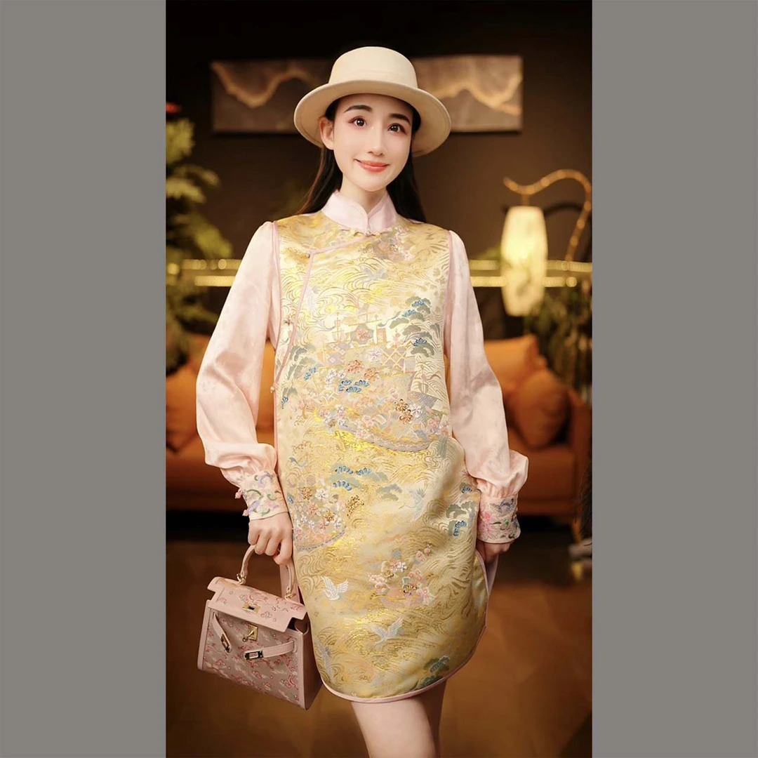 【可儿•高定】非遗西阵织高端新中式重工刺绣钉珠长款马甲BK-Z2440