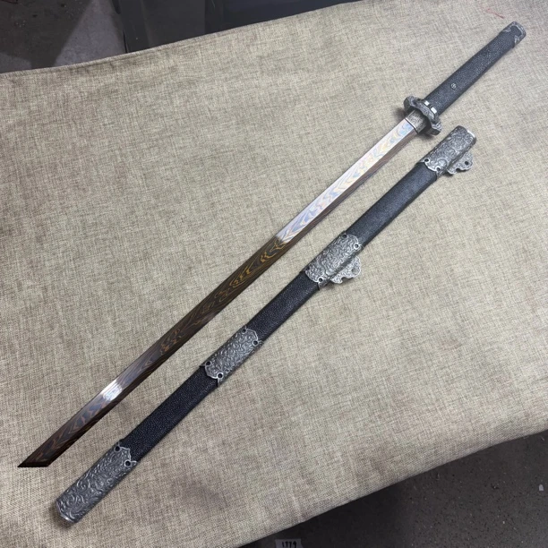 3398 龙泉昊天宝剑唐横刀彩陨夹钢铁装鱼皮未开刃