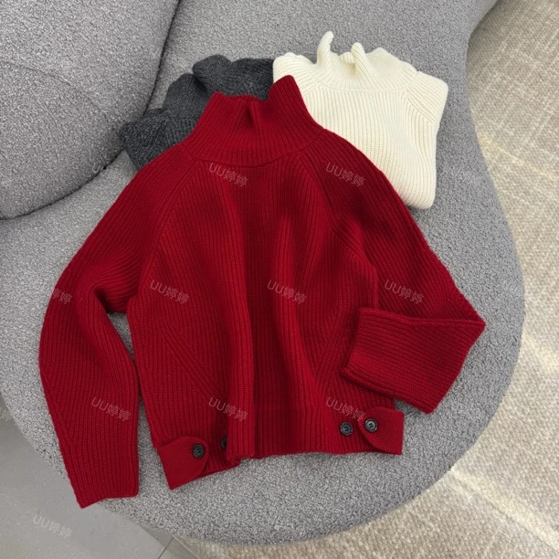 120663冬季高领韩版腰扣毛衣