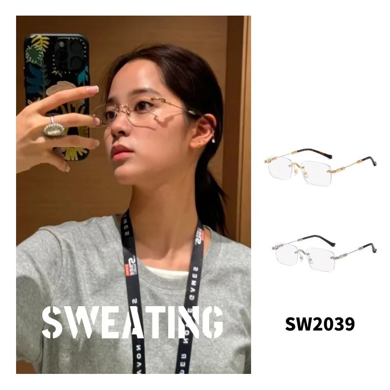 「SWEATING」克罗同款无框十字雕花素颜镜防蓝光眼镜可配近视